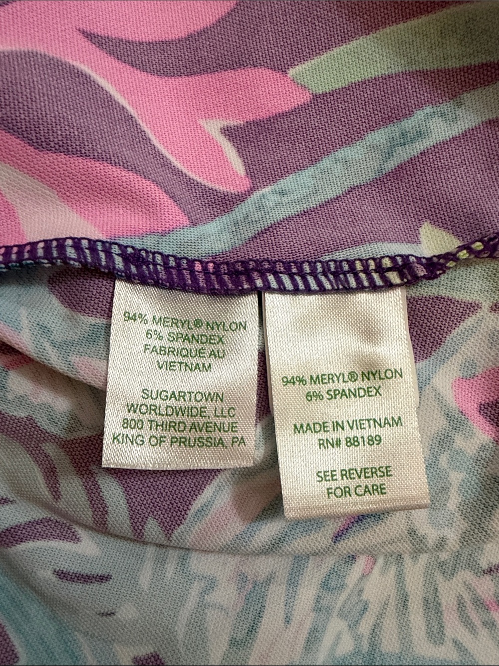 Lilly Pulitzer Purple Tropical Floral Three Quarter Sleeve Top - Picture 3 of 5